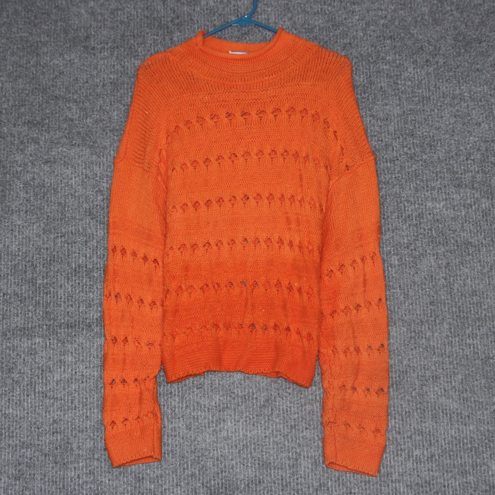Next Issue Sweater Womens L Orange Crochet Knit Cotton Made in USA